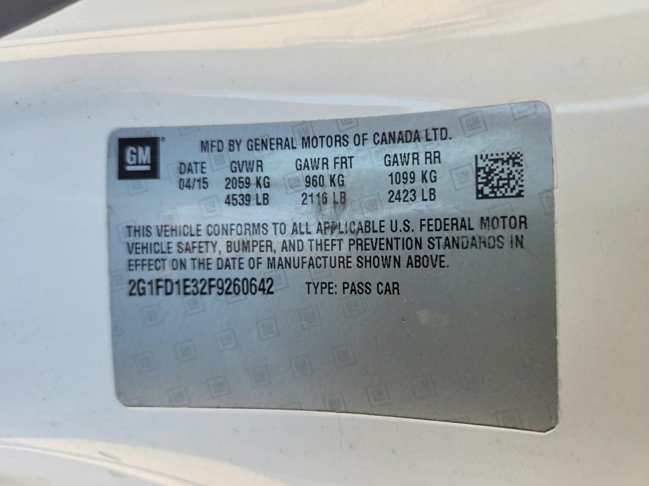 2G1FD1E32F9260642 · 2015 CHEVROLET CAMARO · 12/12