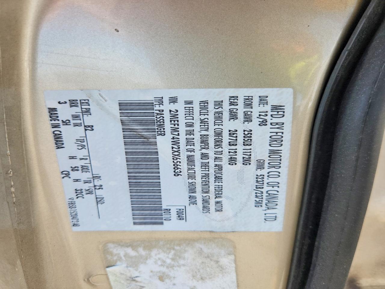 2MEFM74W2XX656636 · 1999 MERCURY GRAND MARQUIS · 12/12