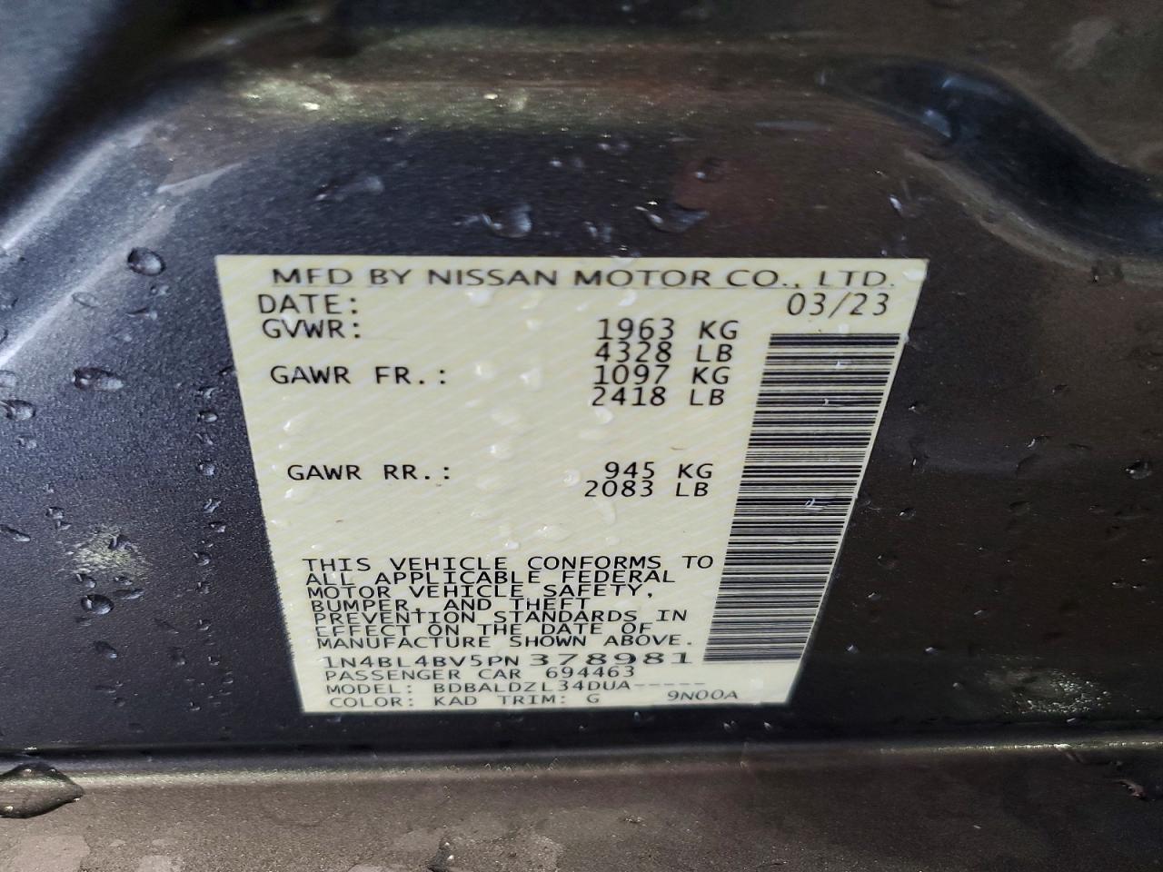 1N4BL4BV5PN378981 · 2023 NISSAN ALTIMA · 12/12