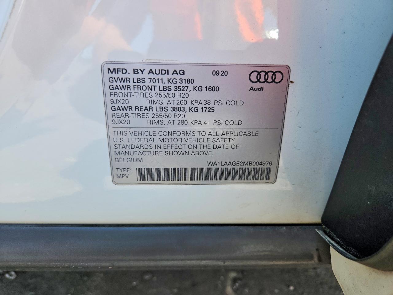 WA1LAAGE2MB004976 · 2021 AUDI E-TRON · 12/12