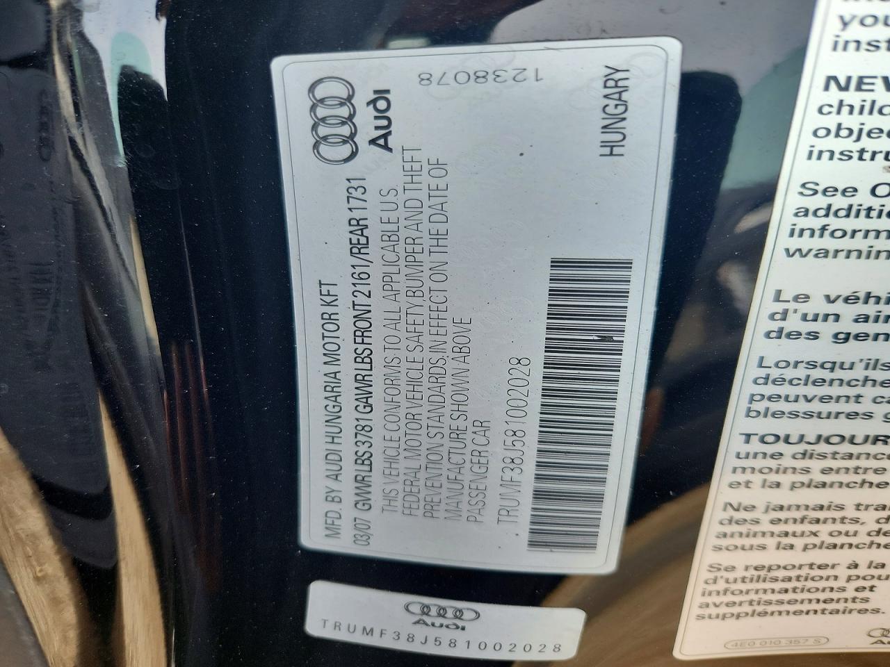 TRUMF38J581002028 · 2008 AUDI TT · 12/12