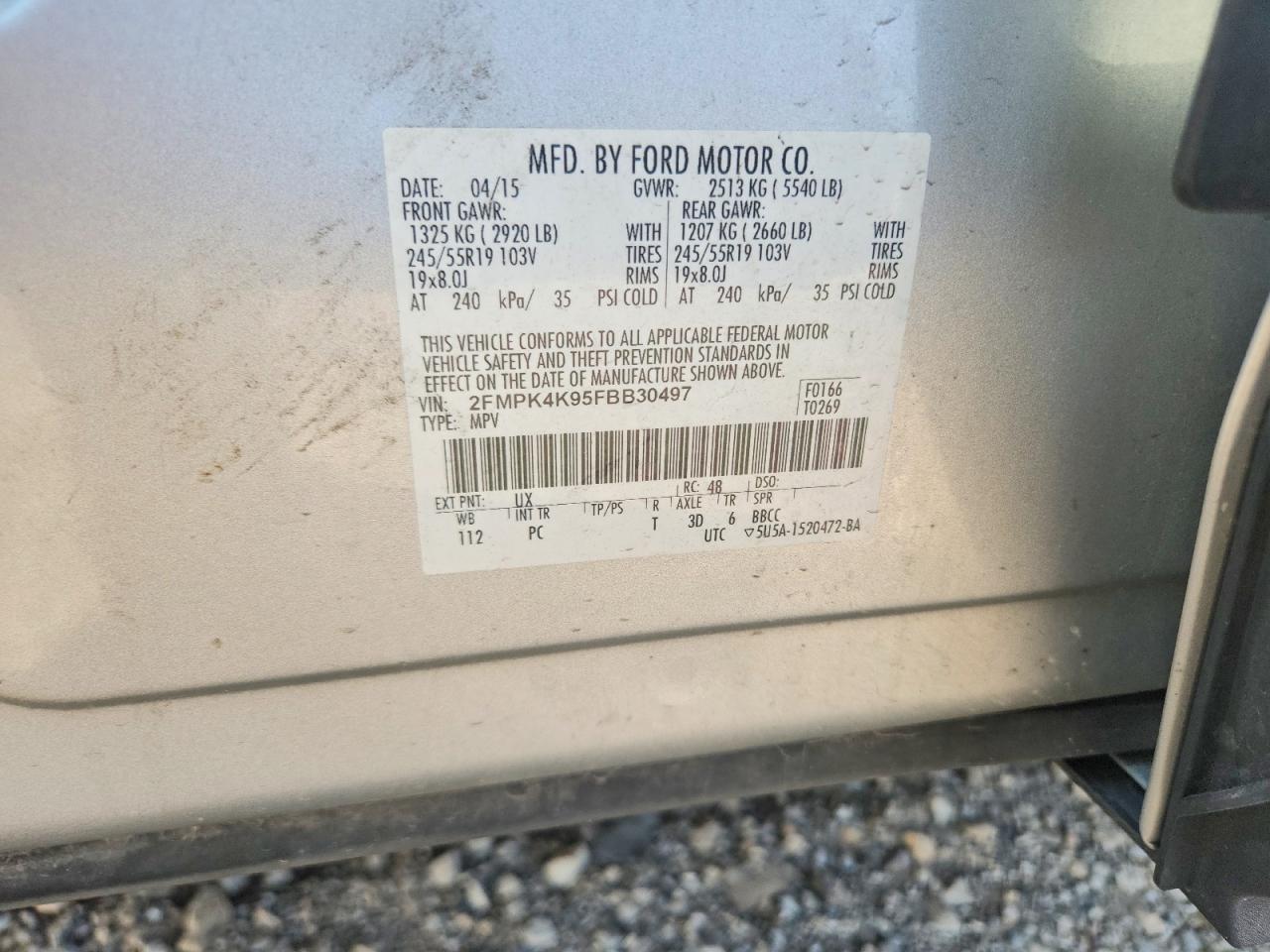 2FMPK4K95FBB30497 · 2015 FORD EDGE · 12/12