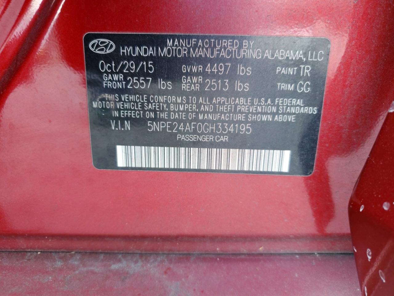 5NPE24AF0GH334195 · 2016 HYUNDAI SONATA · 12/12