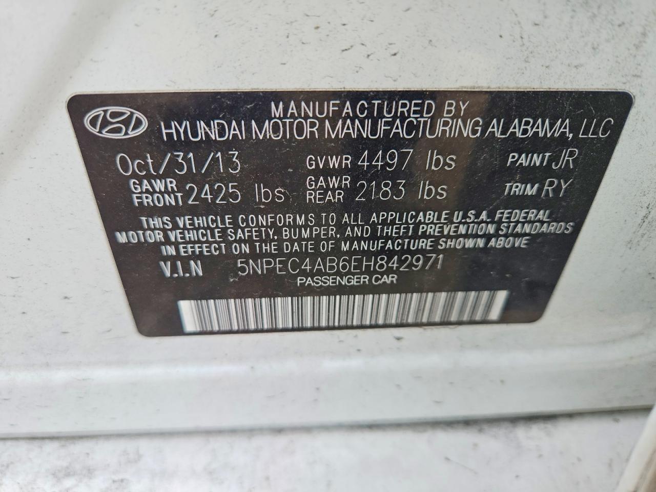 5NPEC4AB6EH842971 · 2014 HYUNDAI SONATA · 12/12