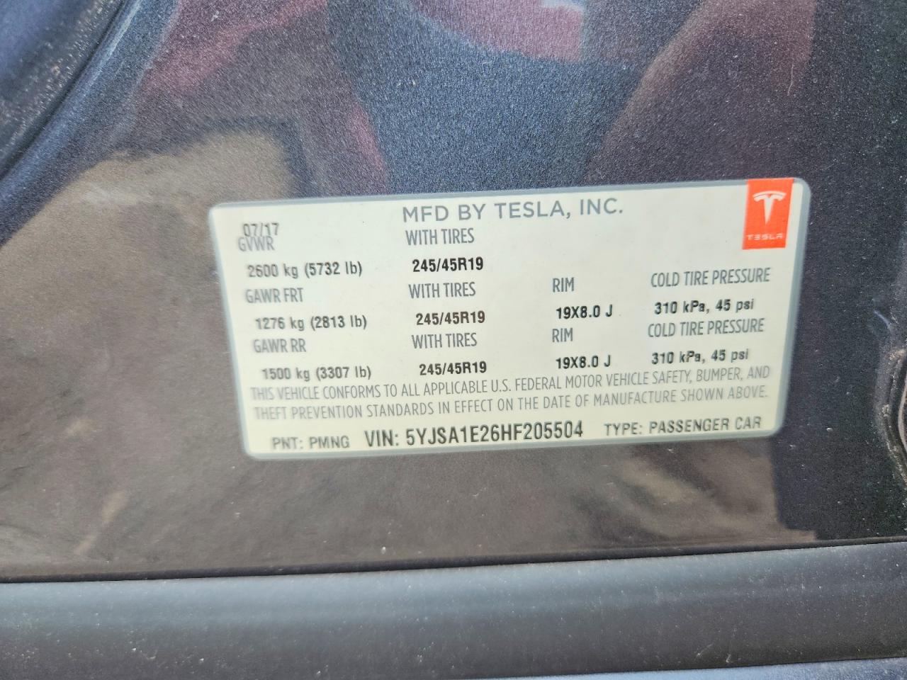5YJSA1E26HF205504 · 2017 TESLA MODEL S · 12/12