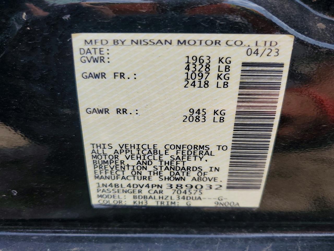 1N4BL4DV4PN389032 · 2023 NISSAN ALTIMA · 12/12