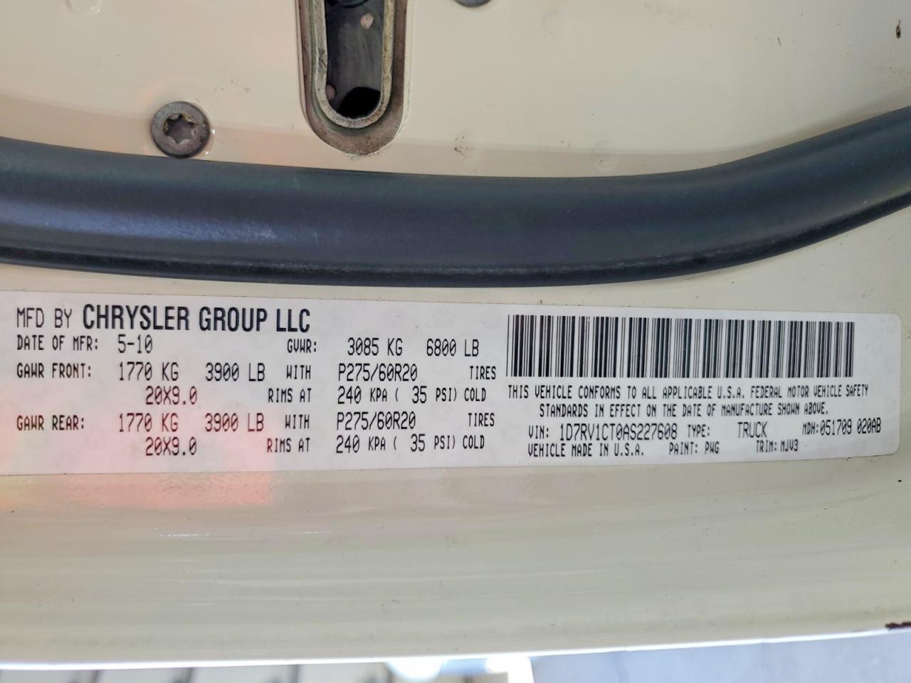 1D7RV1CT0AS227608 · 2010 DODGE RAM 1500 · 12/12
