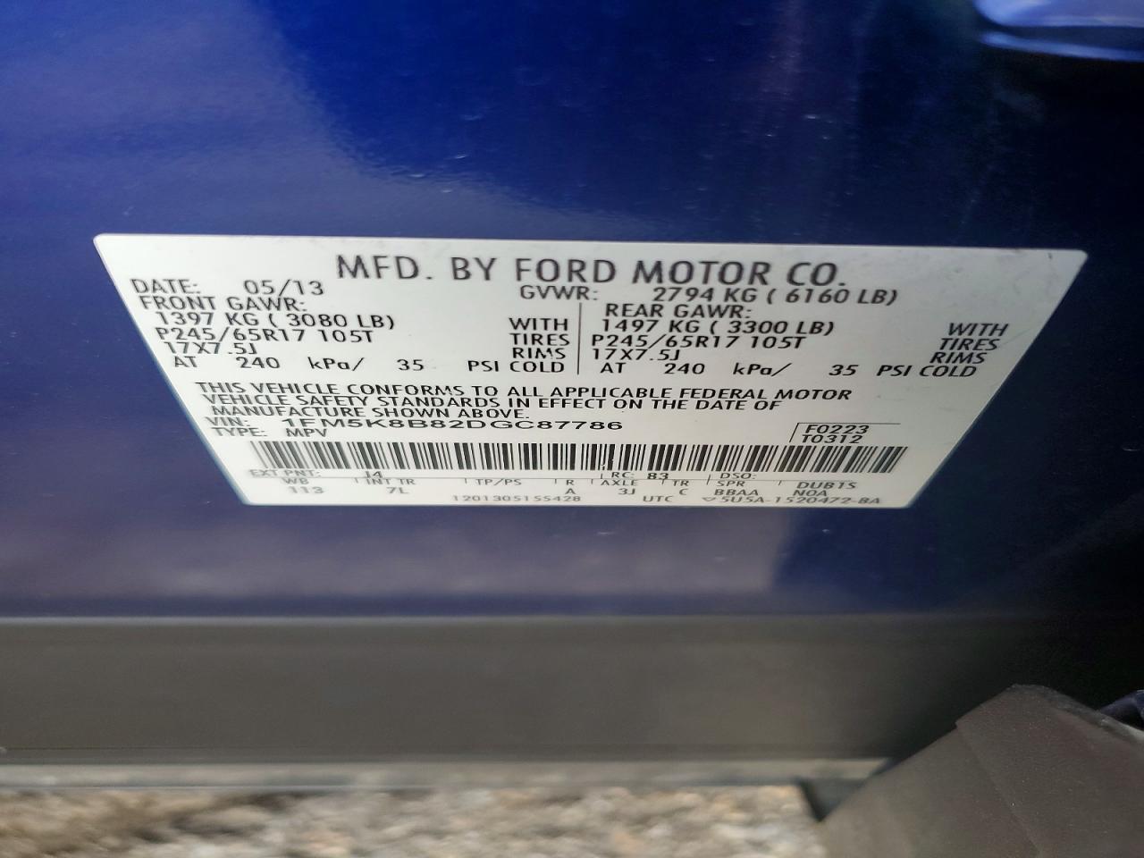 1FM5K8B82DGC87786 · 2013 FORD EXPLORER · 12/12