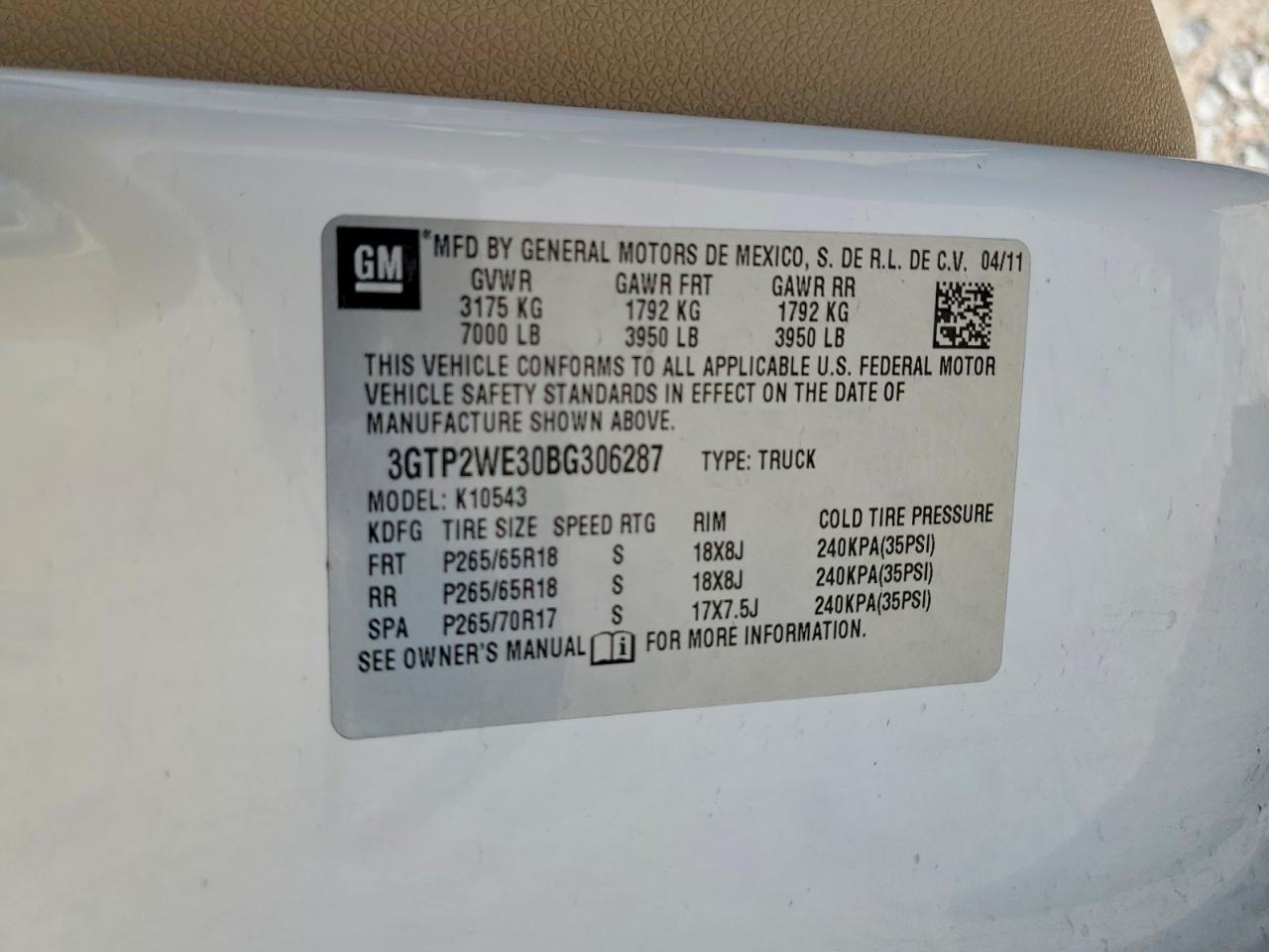 3GTP2WE30BG306287 · 2011 GMC SIERRA 1500 SLT · 12/12
