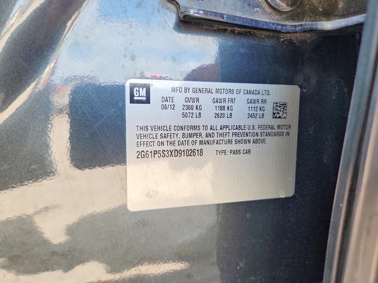 2G61P5S3XD9102618 · 2013 CADILLAC XTS · 12/12