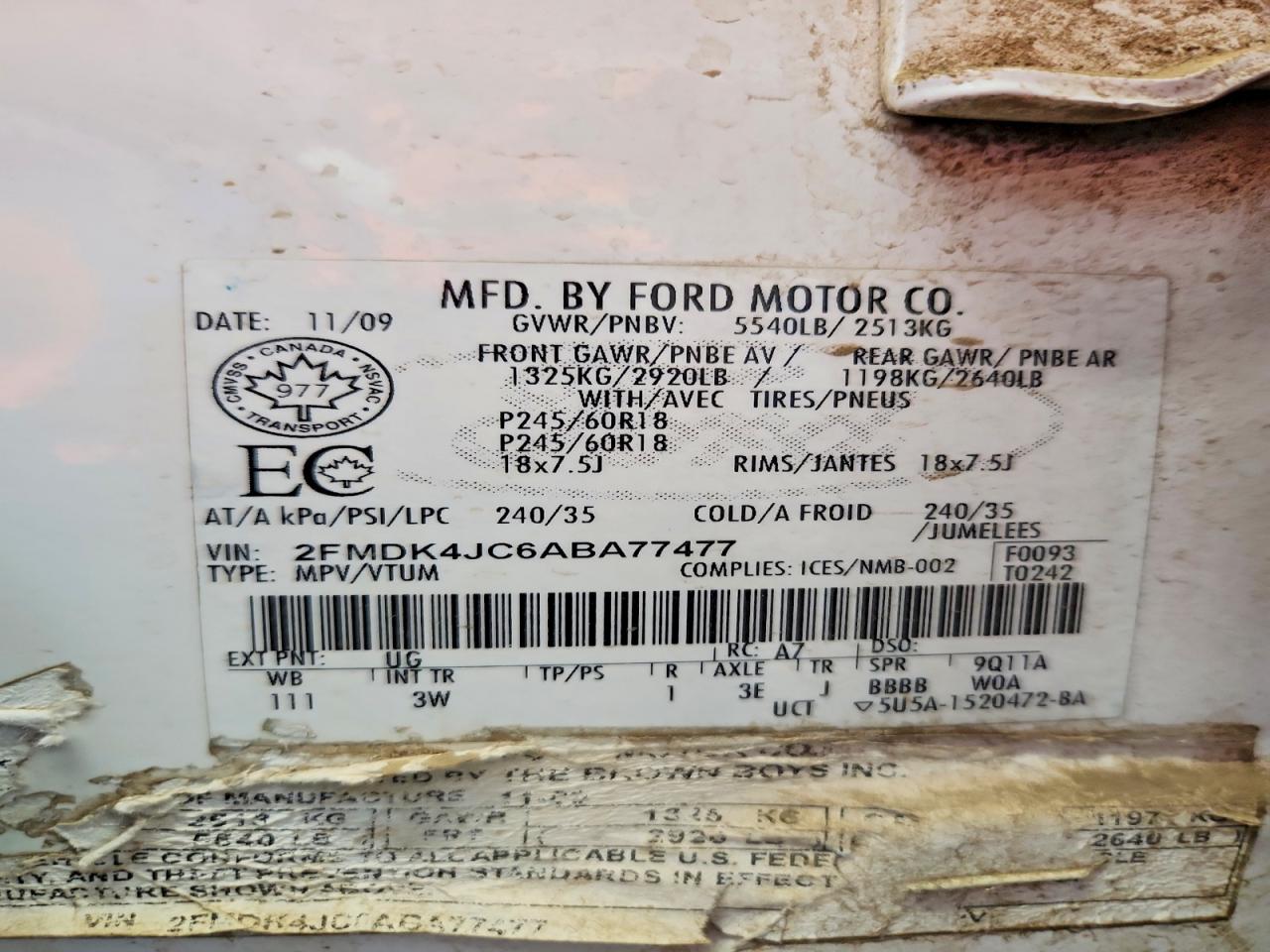 2FMDK4JC6ABA77477 · 2010 FORD EDGE · 12/12