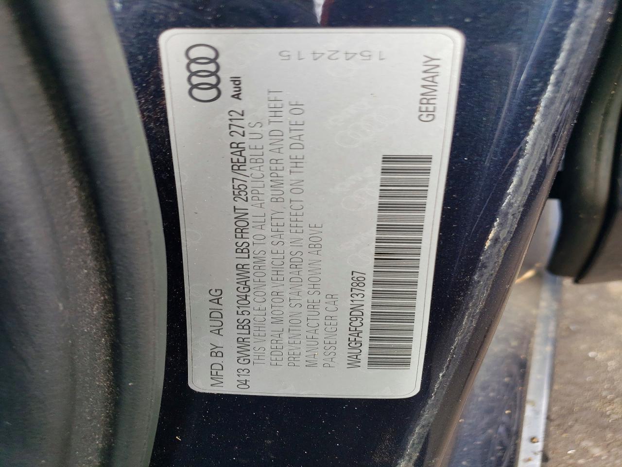 WAUGFAFC9DN137867 · 2013 AUDI A6 · 12/12