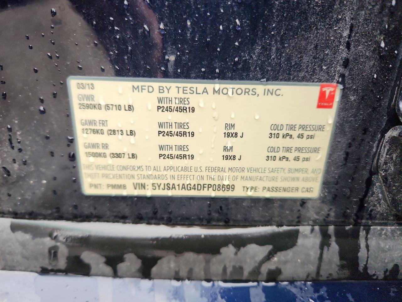 5YJSA1AG4DFP08699 · 2013 TESLA MODEL S · 12/12