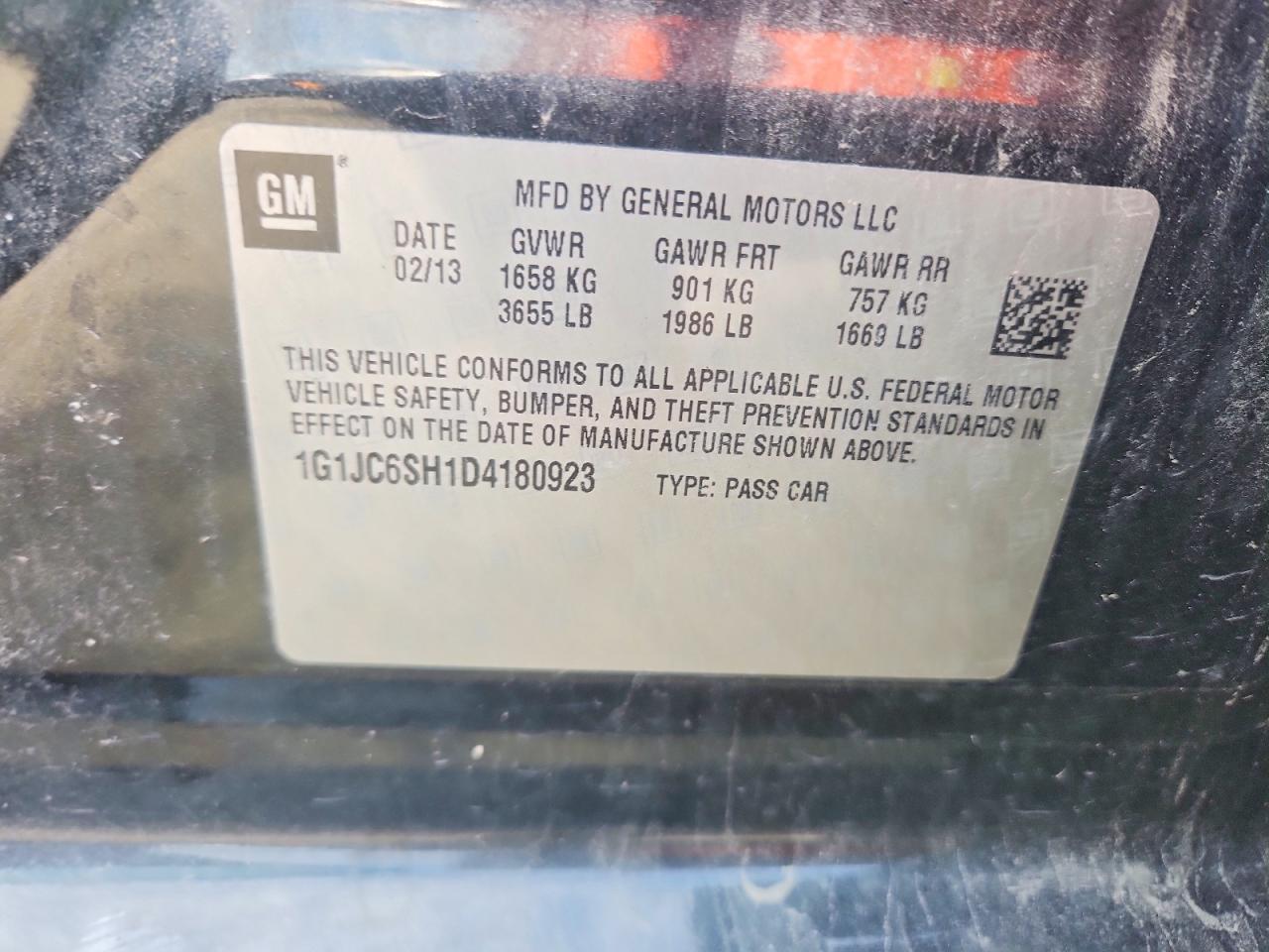 1G1JC6SH1D4180923 · 2013 CHEVROLET SONIC · 12/12