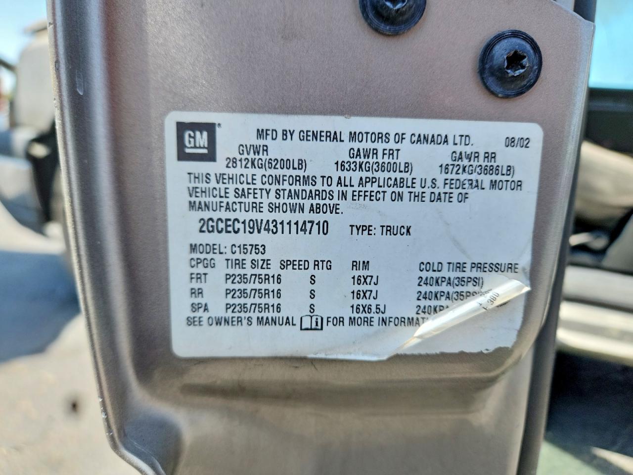 2GCEC19V431114710 · 2003 CHEVROLET SILVERADO · 12/12