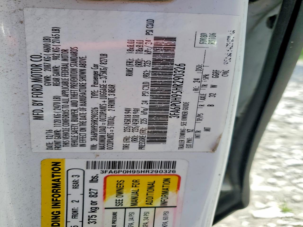 3FA6P0H95HR290326 · 2017 FORD FUSION · 12/12