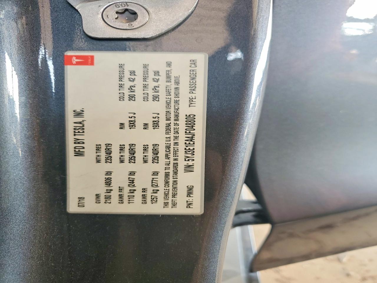 5YJ3E1EA4JF048805 · 2018 TESLA MODEL 3 · 12/12