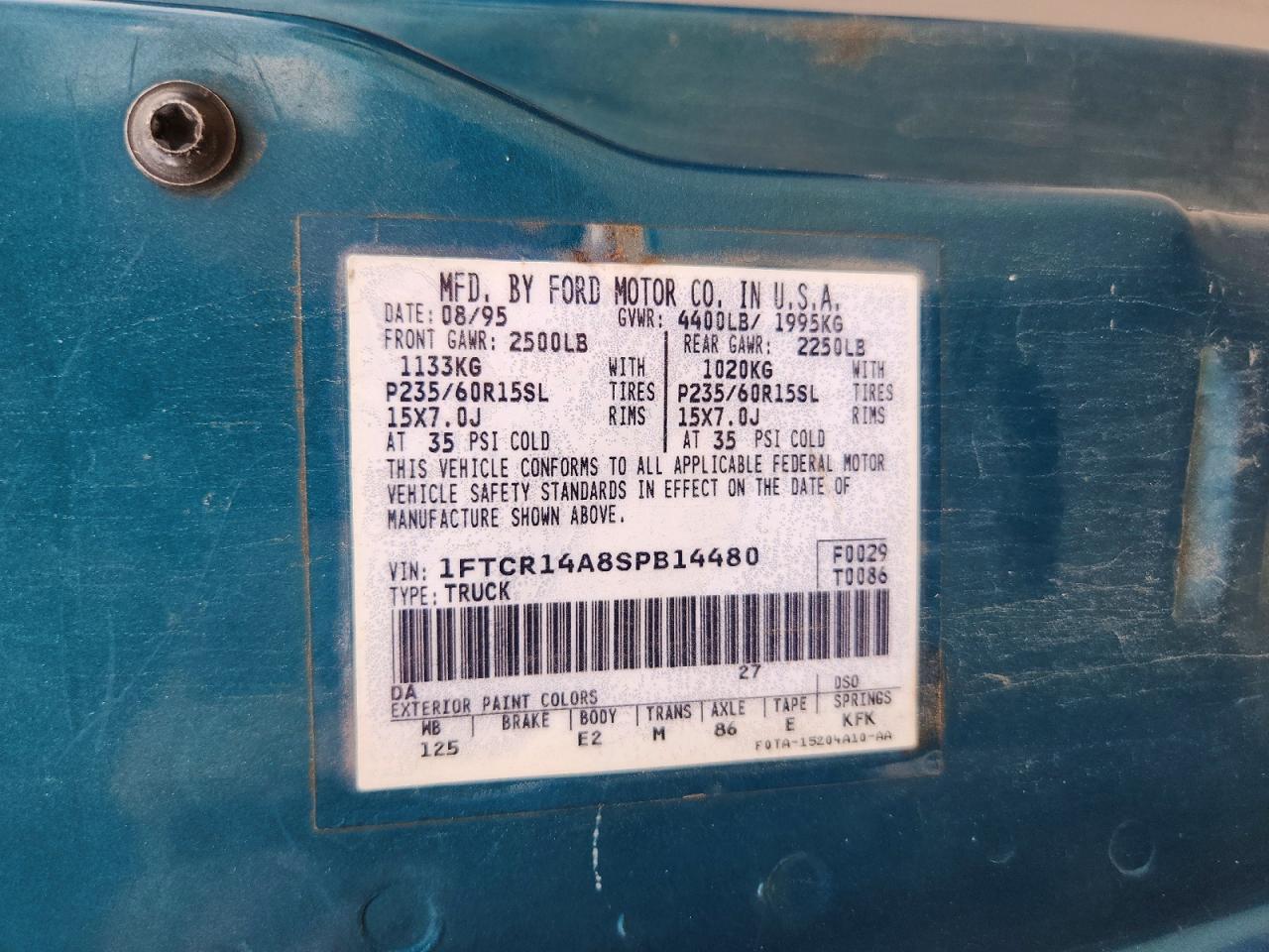 1FTCR14A8SPB14480 · 1995 FORD RANGER · 12/12