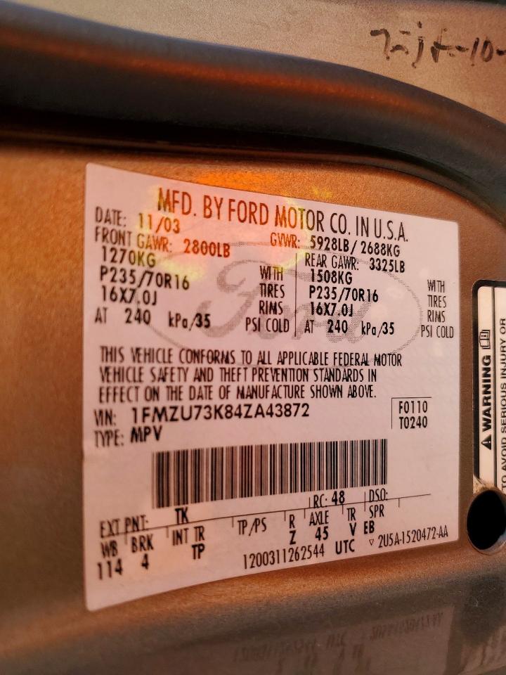 1FMZU73K84ZA43872 · 2004 FORD EXPLORER · 12/12