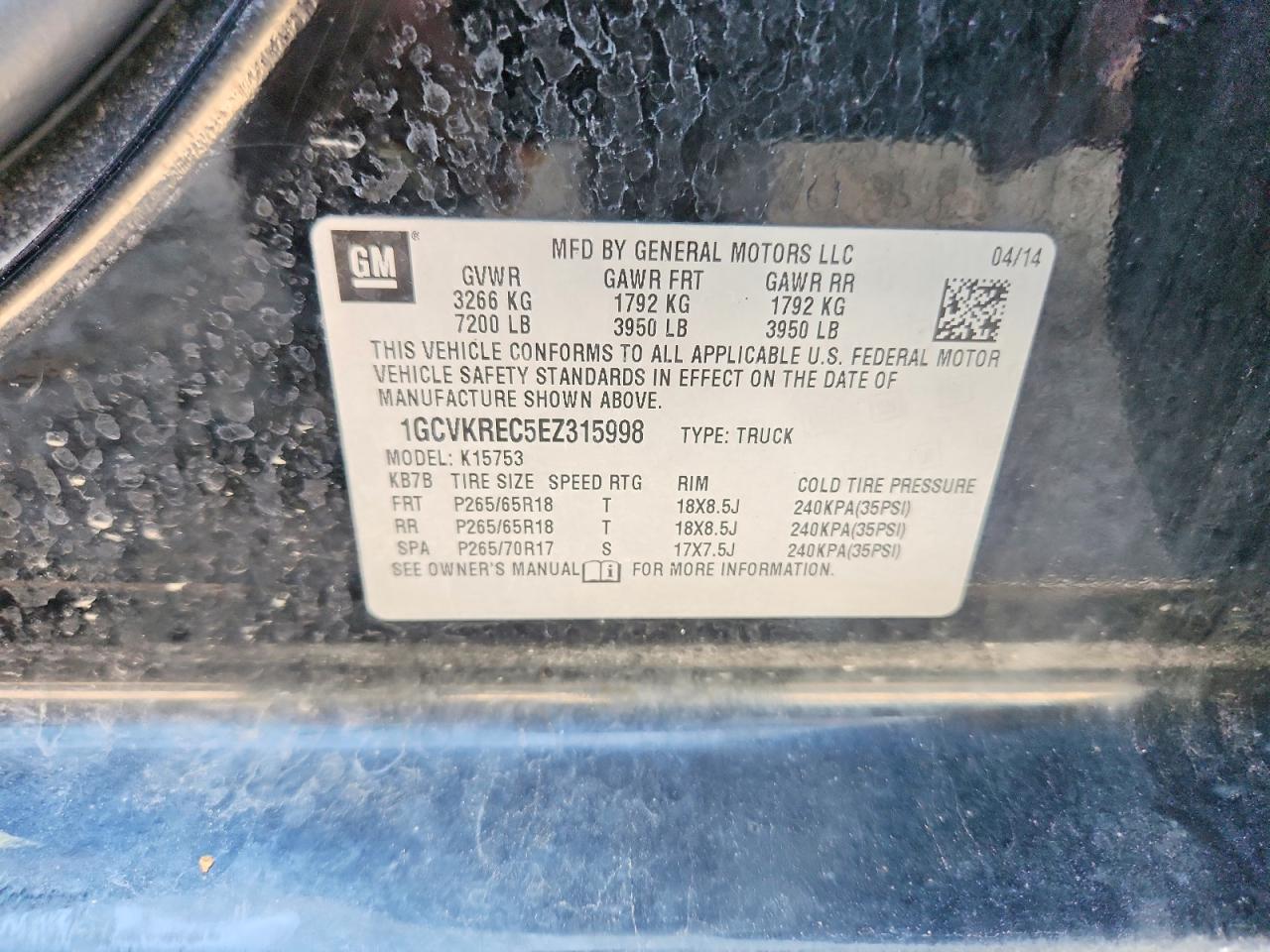 1GCVKREC5EZ315998 · 2014 CHEVROLET SILVERADO · 12/12