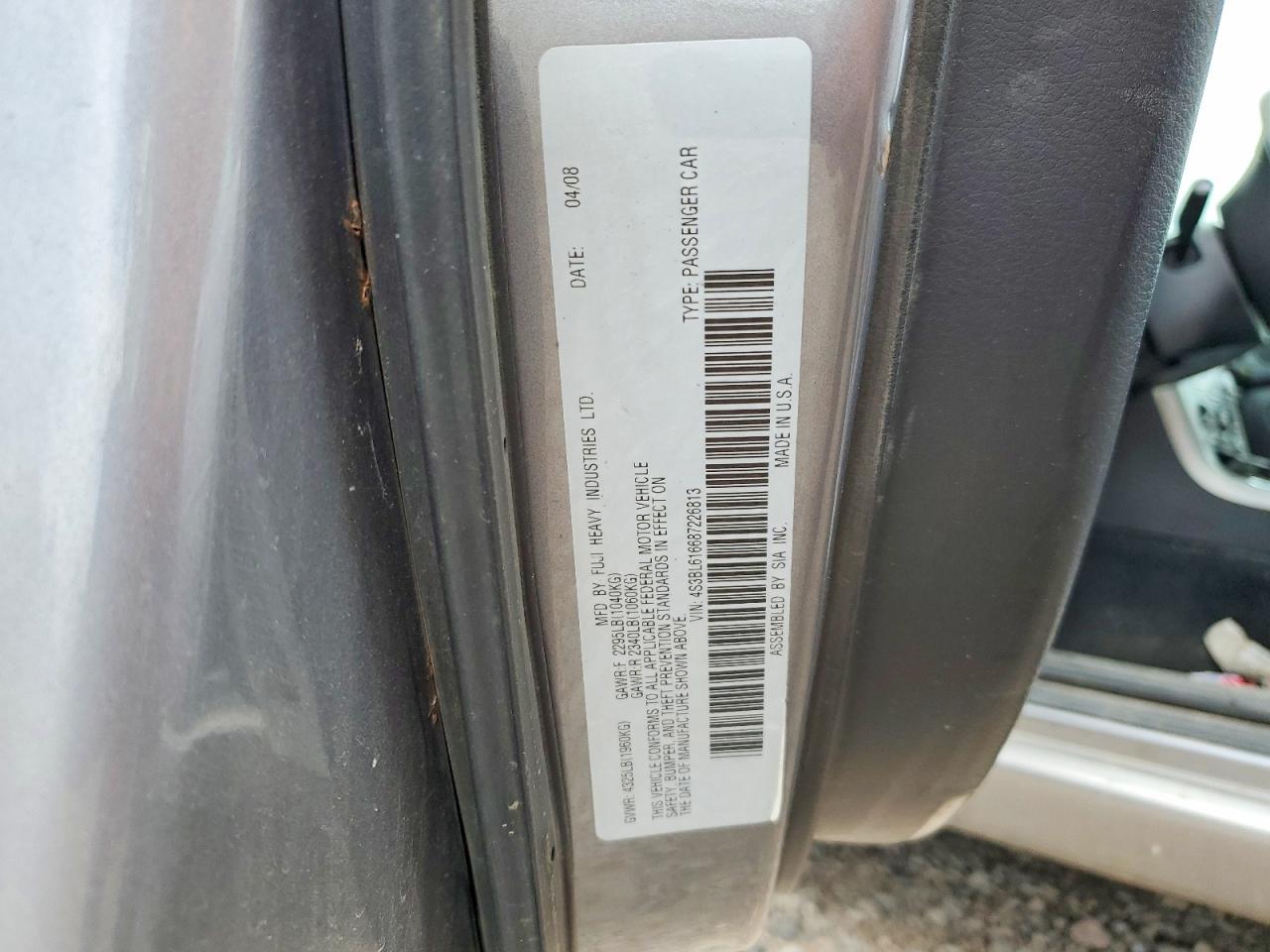 4S3BL616687226813 · 2008 SUBARU LEGACY · 12/12