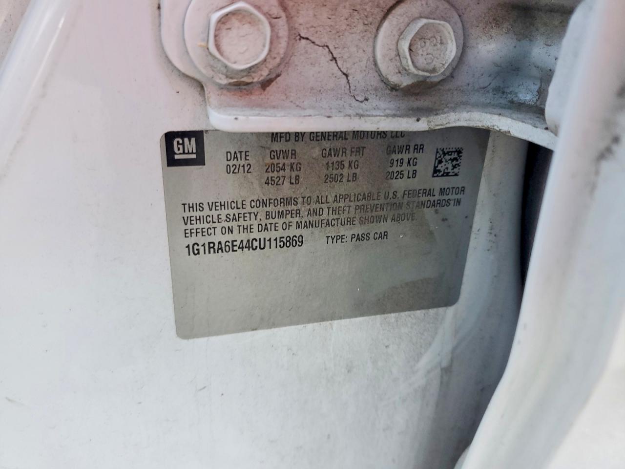1G1RA6E44CU115869 · 2012 CHEVROLET VOLT · 12/12