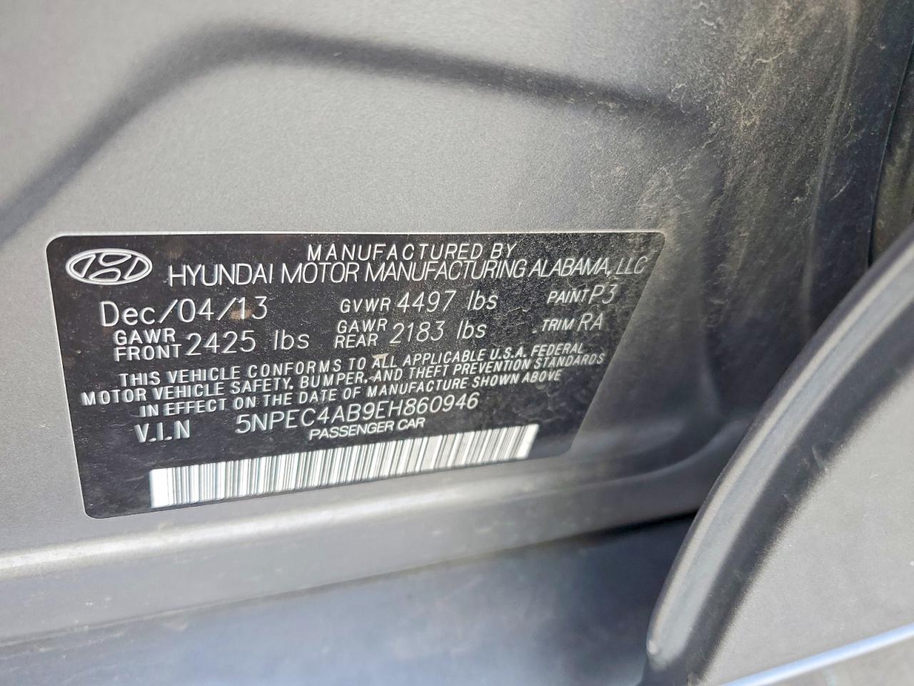 5NPEC4AB9EH860946 · 2014 HYUNDAI SONATA · 12/12