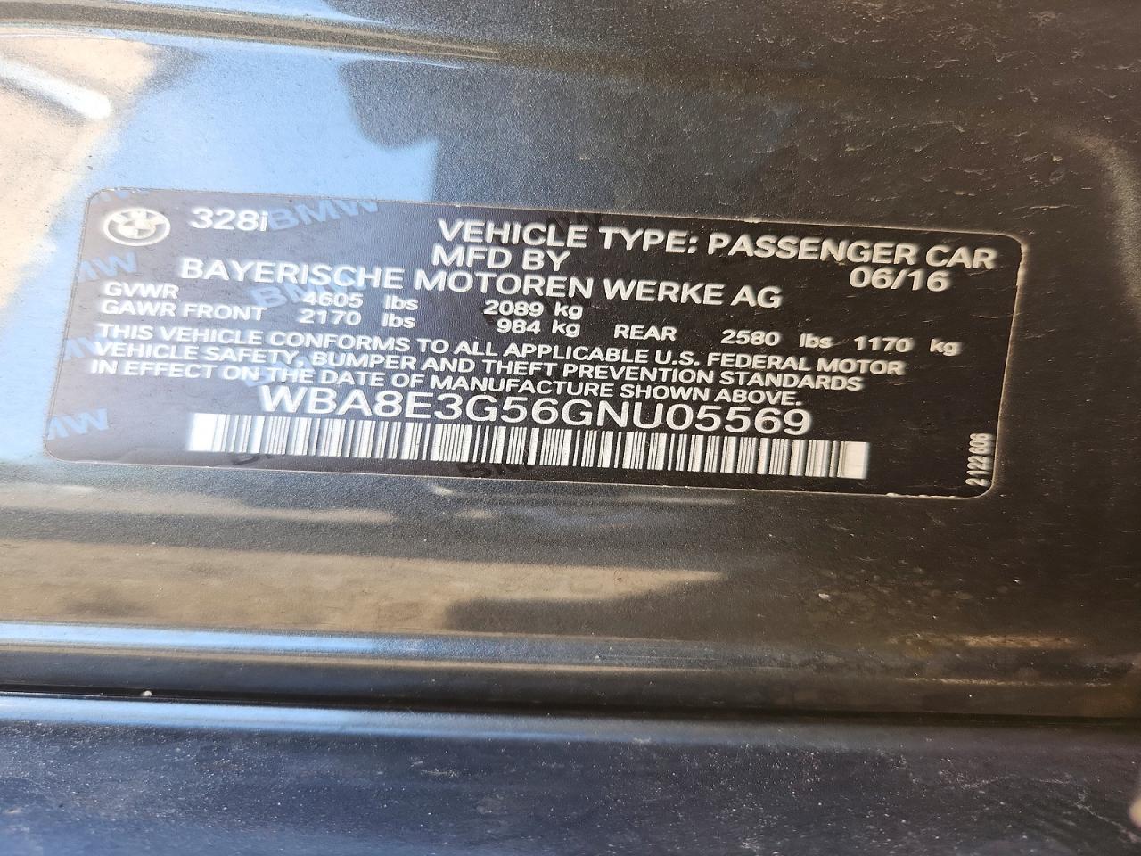 WBA8E3G56GNU05569 · 2016 BMW 328 · 12/12