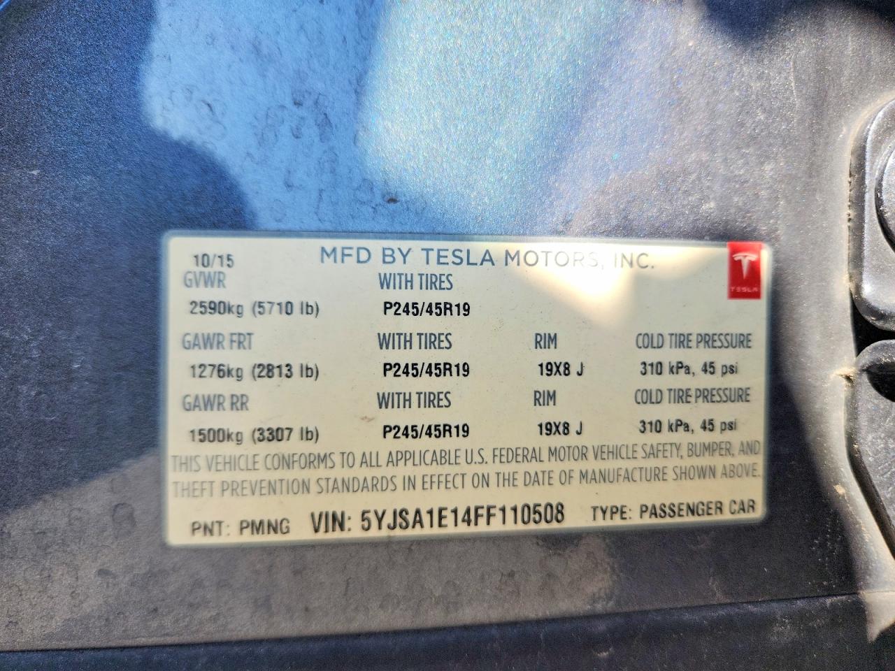5YJSA1E14FF110508 · 2015 TESLA MODEL S · 12/12