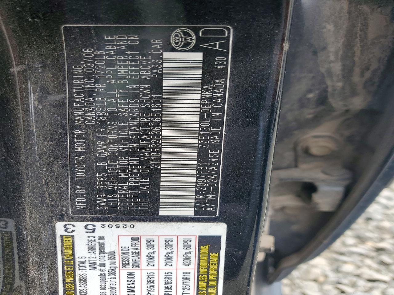 2T1BR32E36C651601 · 2006 TOYOTA COROLLA · 12/12