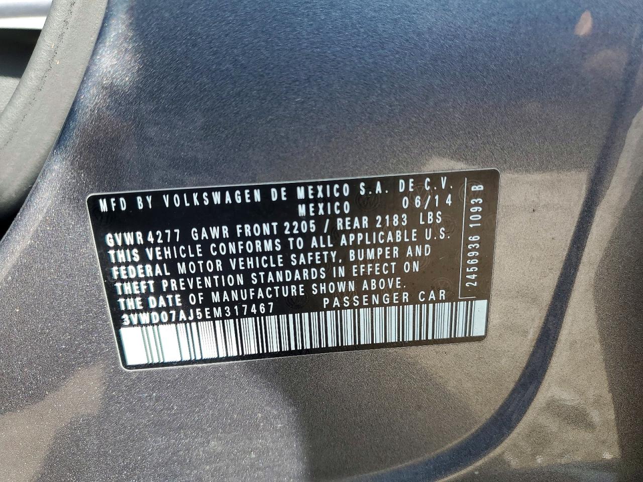 3VWD07AJ5EM317467 · 2014 VOLKSWAGEN JETTA · 12/12