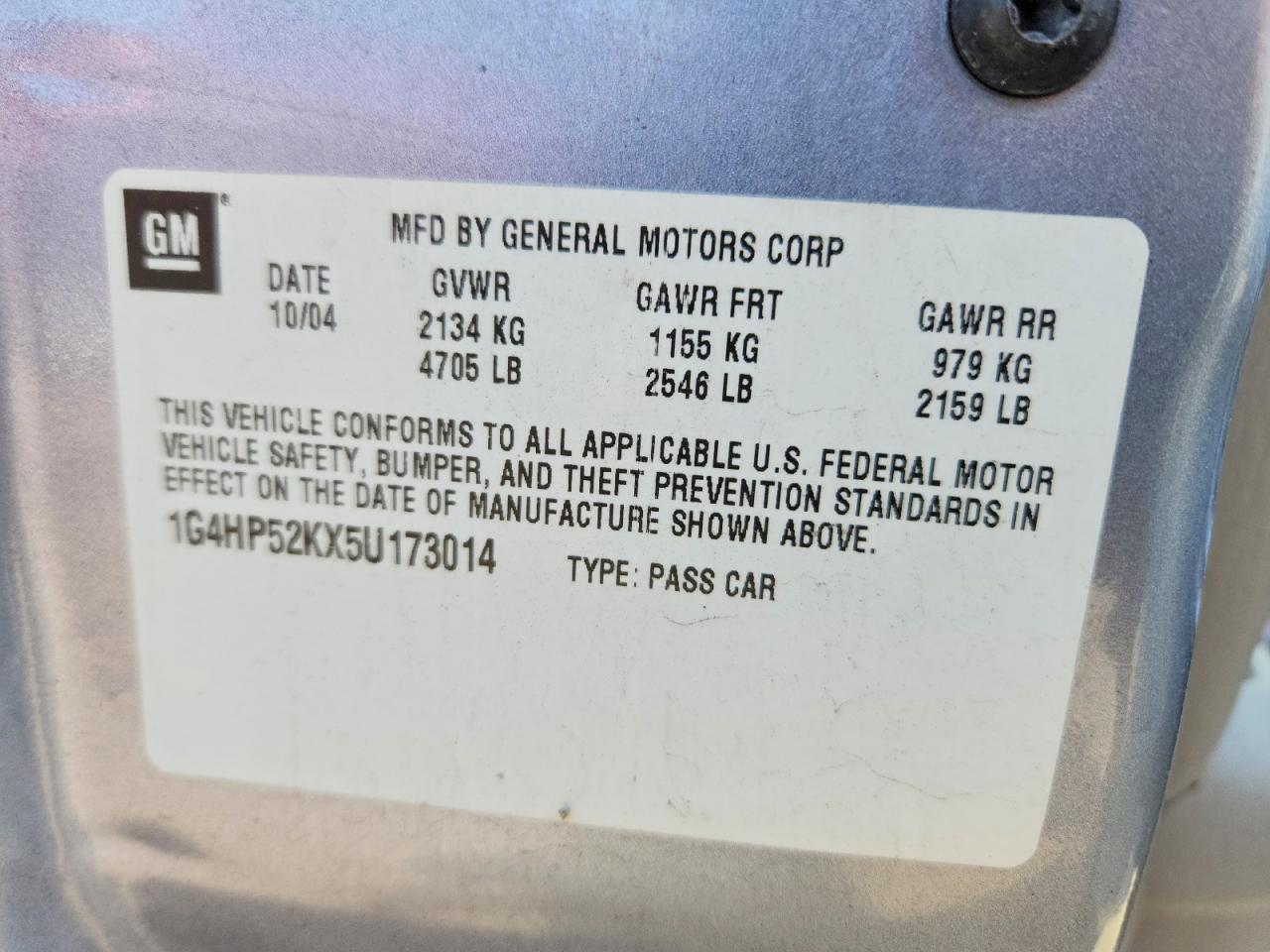 1G4HP52KX5U173014 · 2005 BUICK LESABRE · 12/12
