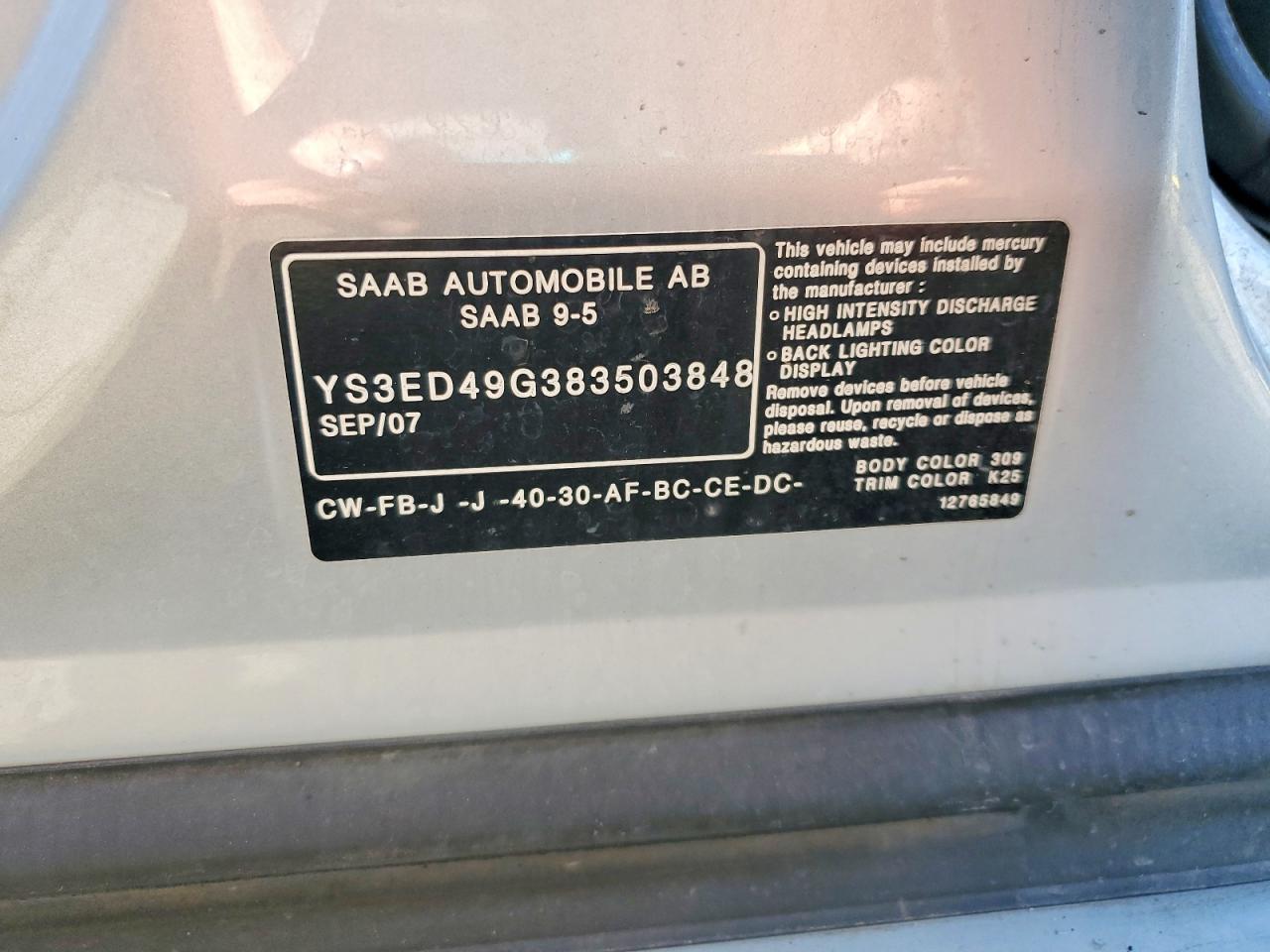 YS3ED49G383503848 · 2008 SAAB 9-5 · 12/12