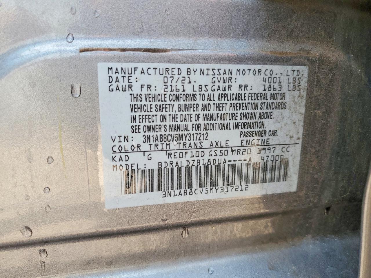 3N1AB8CV5MY317212 · 2021 NISSAN SENTRA · 12/12