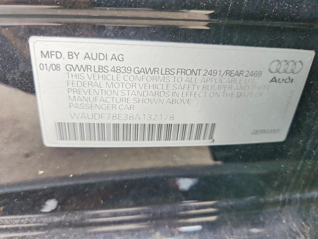 WAUDF78E38A132178 · 2008 AUDI A4 · 12/12