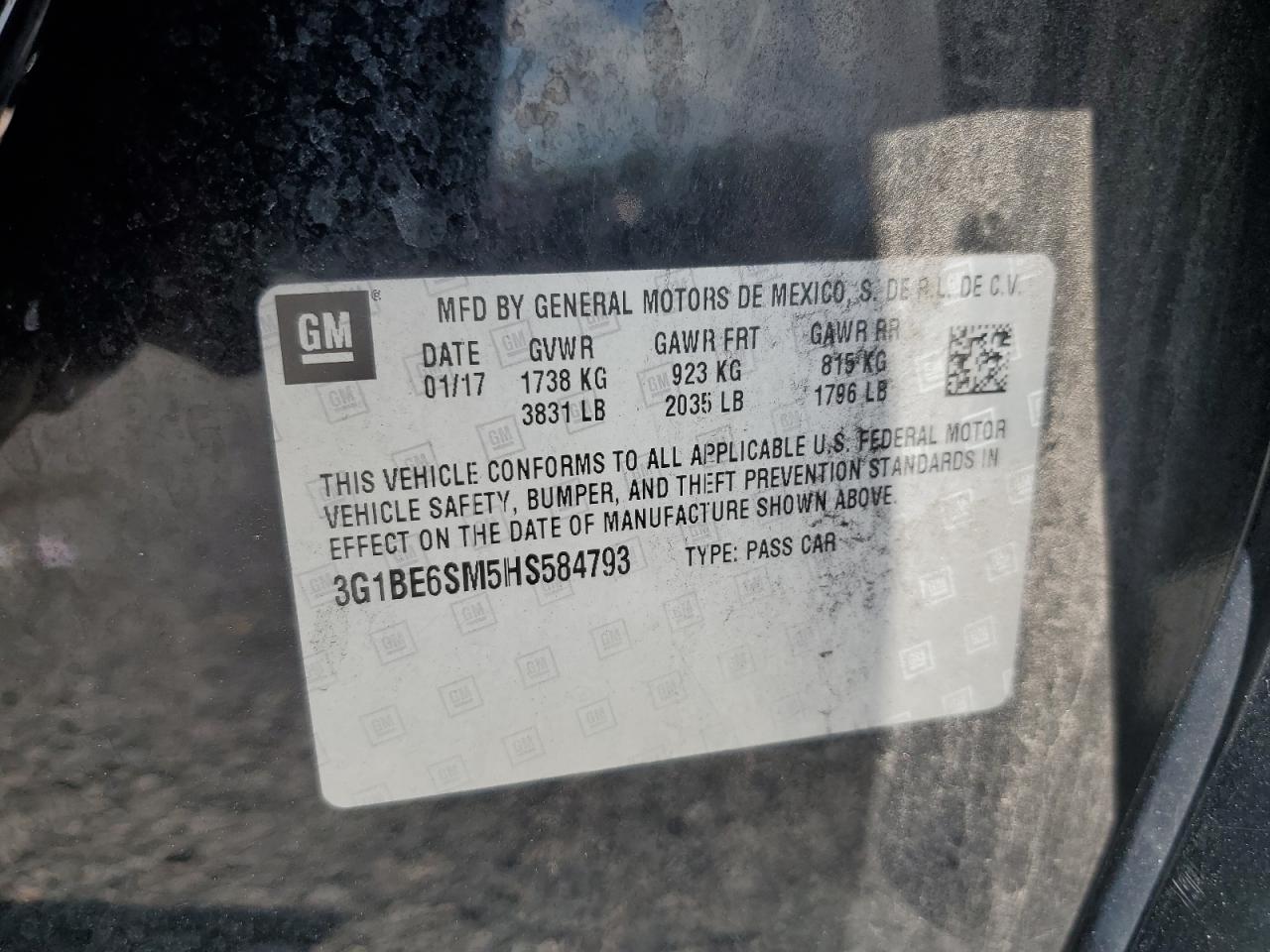 3G1BE6SM5HS584793 · 2017 CHEVROLET CRUZE · 12/12