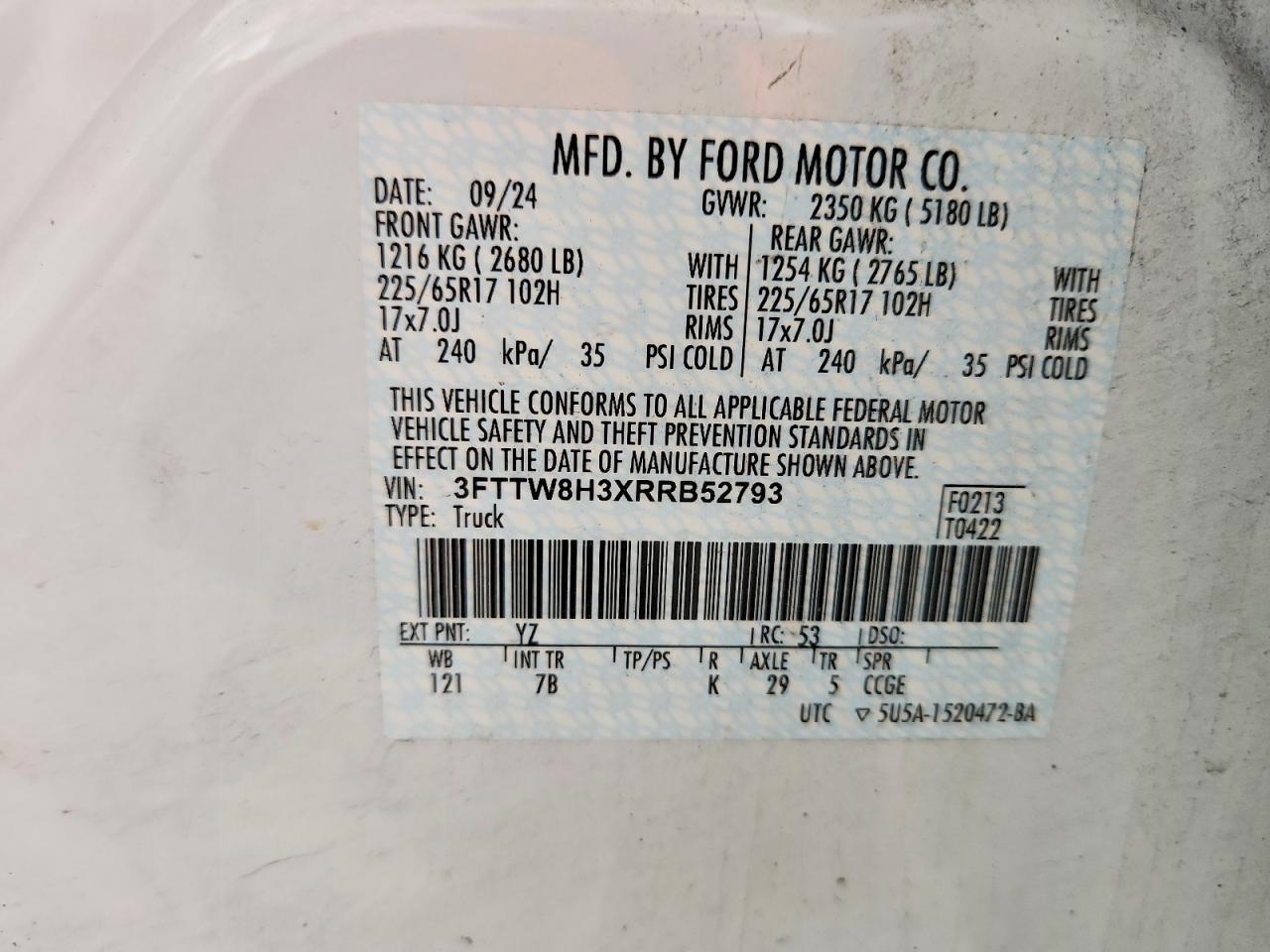 3FTTW8H3XRRB52793 · 2024 FORD MAVERICK · 12/12