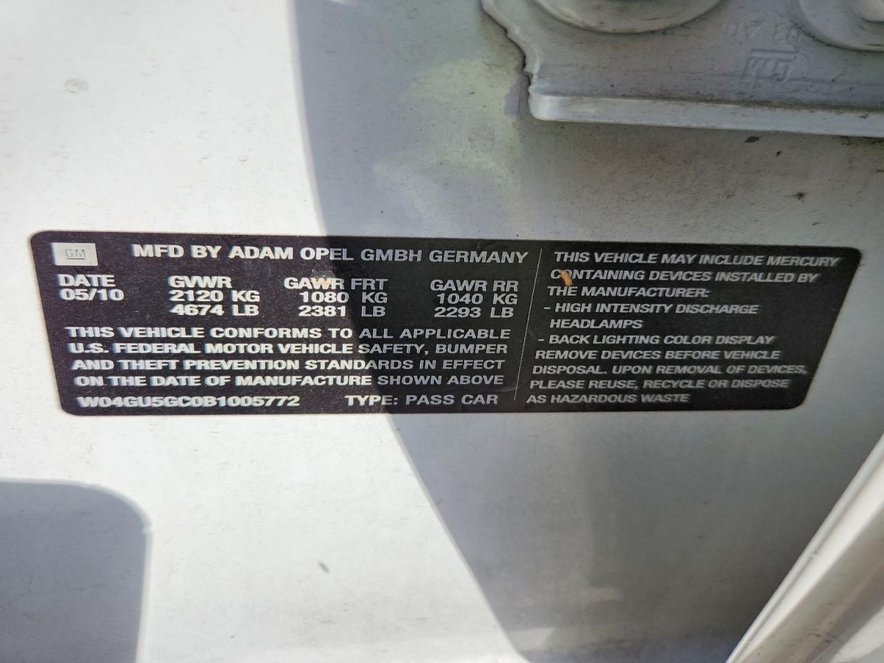 W04GU5GC0B1005772 · 2011 BUICK REGAL · 12/12