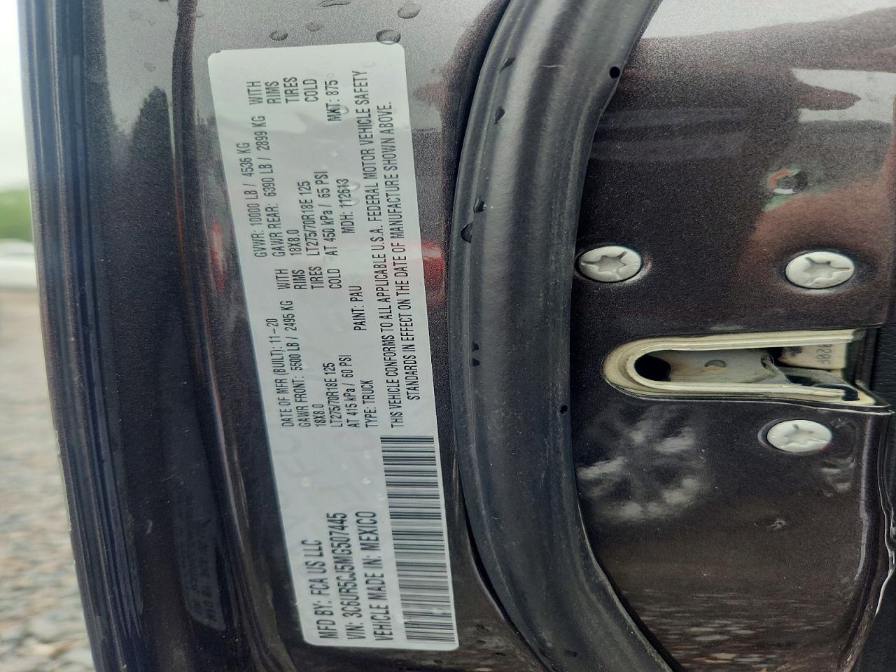 3C6UR5CJ5MG507445 · 2021 RAM 2500 · 12/12
