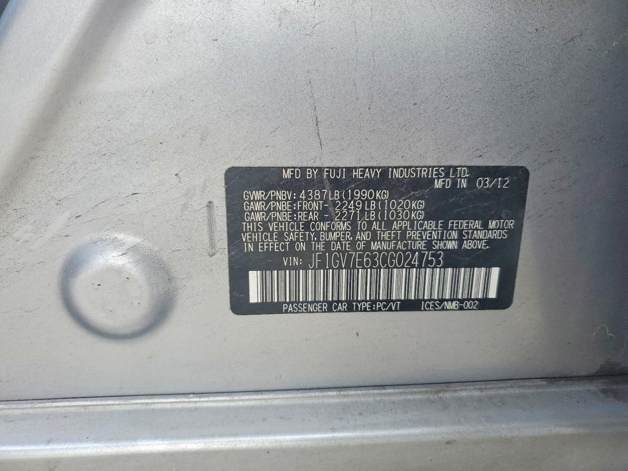 JF1GV7E63CG024753 · 2012 SUBARU IMPREZA · 12/12