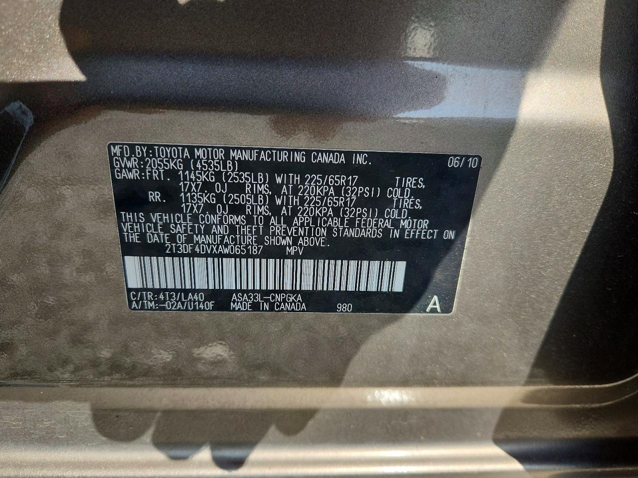2T3DF4DVXAW065187 · 2010 TOYOTA RAV4 · 12/12