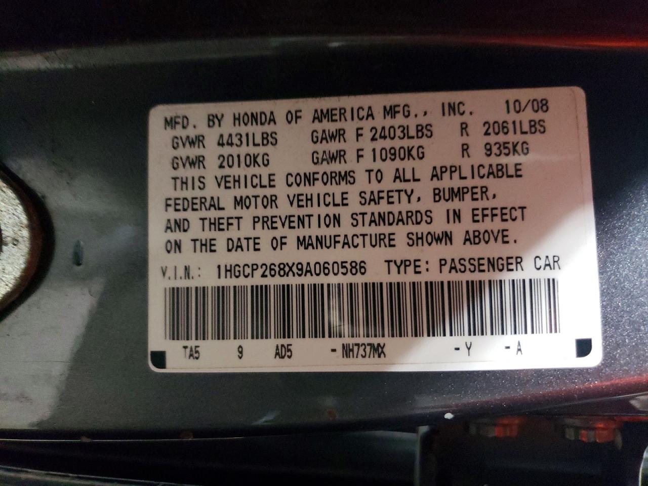 1HGCP268X9A060586 · 2009 HONDA ACCORD · 12/12