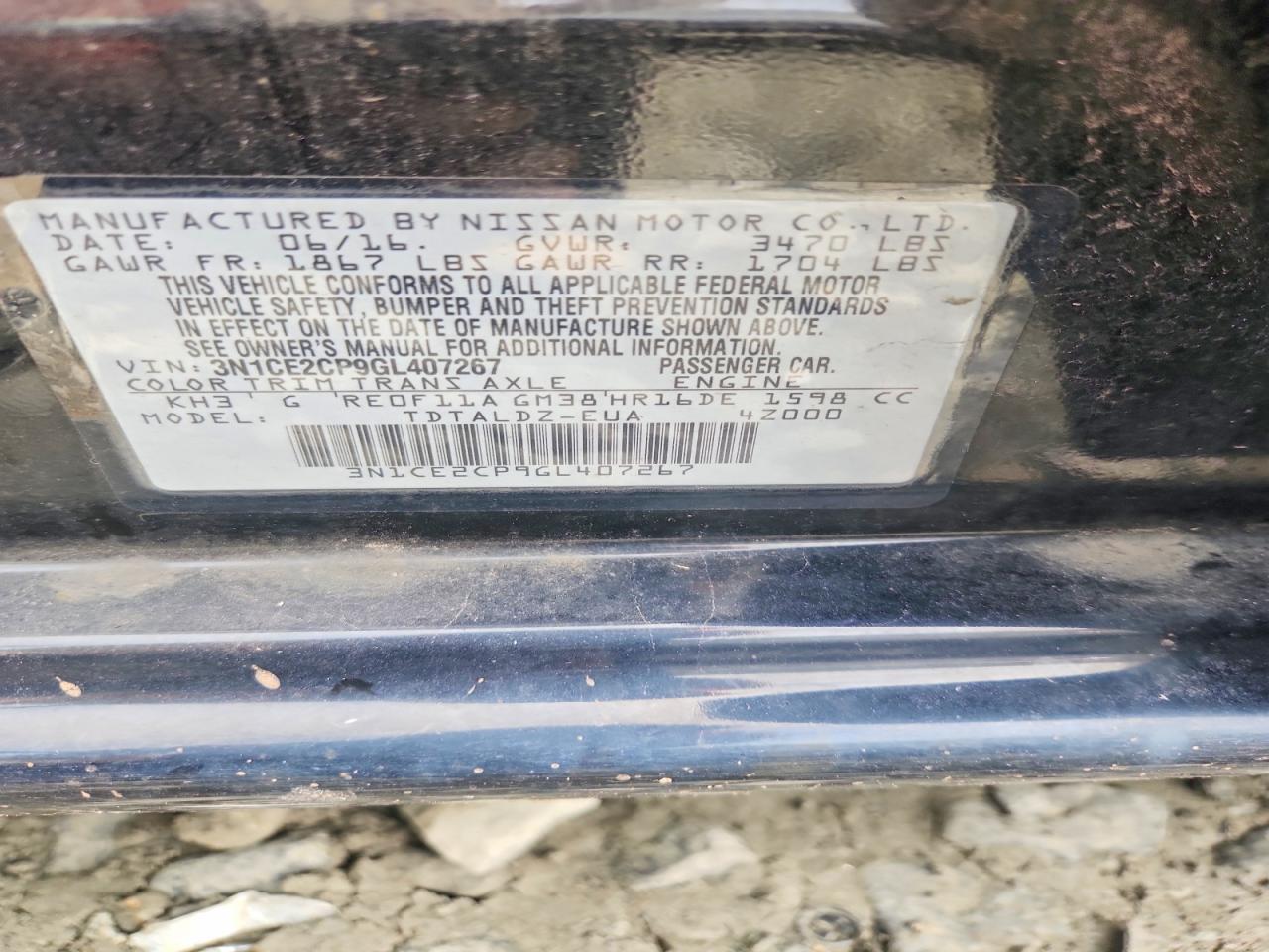 3N1CE2CP9GL407267 · 2016 NISSAN VERSA NOTE · 12/12