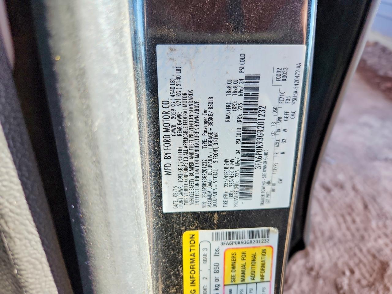 3FA6P0K93GR201232 · 2016 FORD FUSION · 12/12