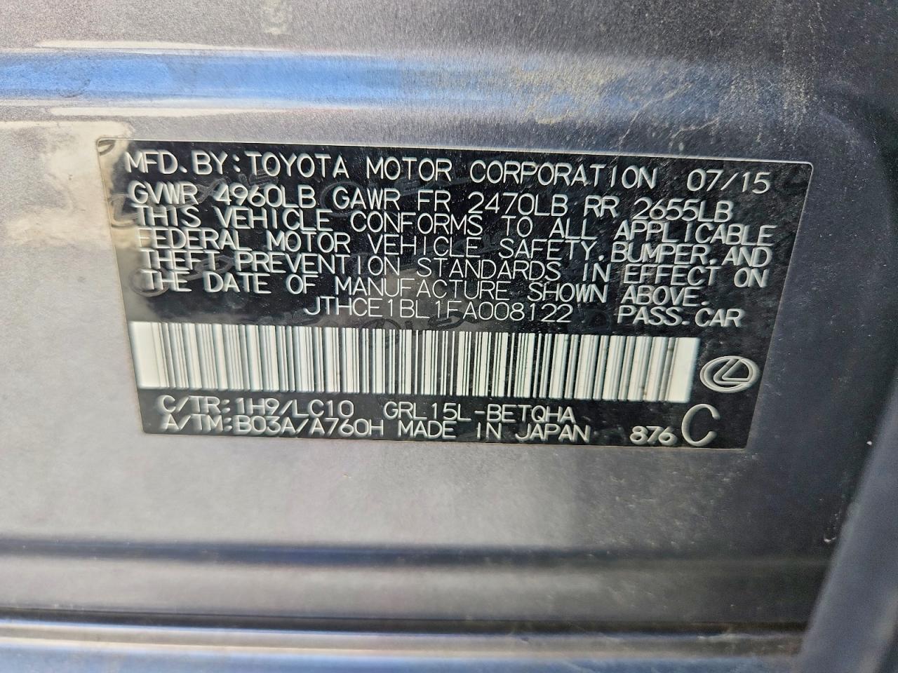 JTHCE1BL1FA008122 · 2015 LEXUS GS · 12/12