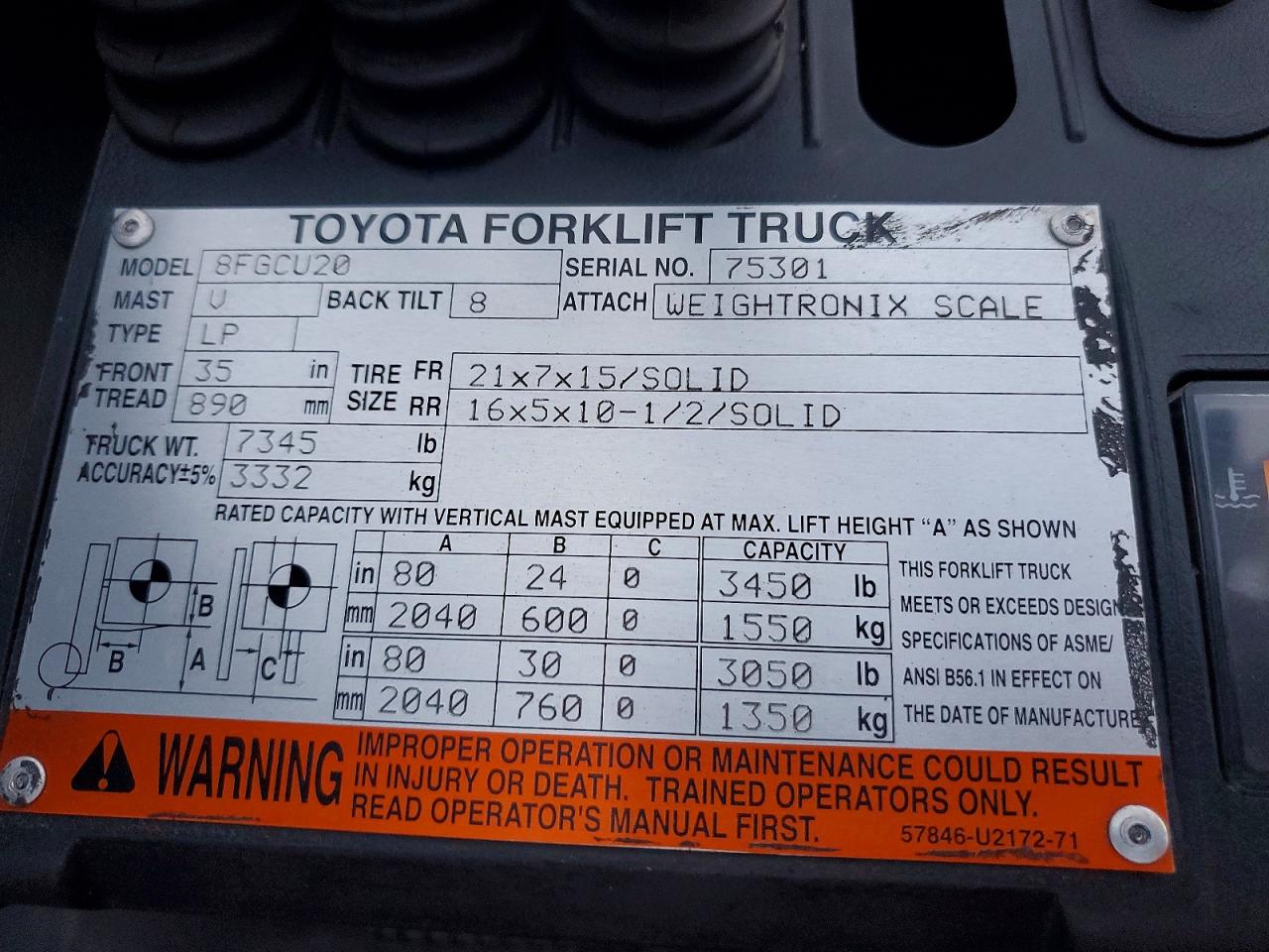 75301 · 2016 TOYOTA 8FGCU20 · 10/10