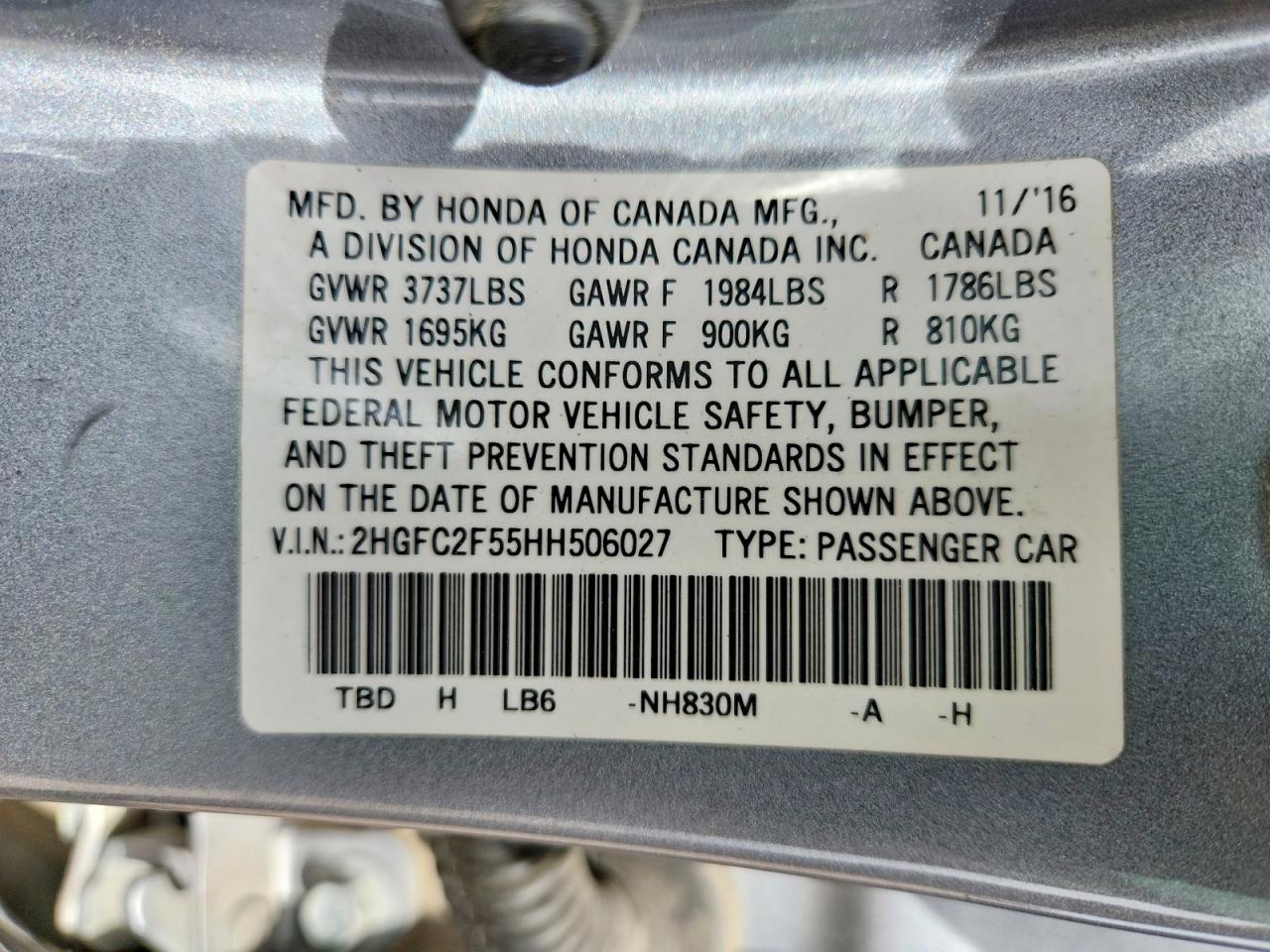 2HGFC2F55HH506027 · 2017 HONDA CIVIC · 12/12