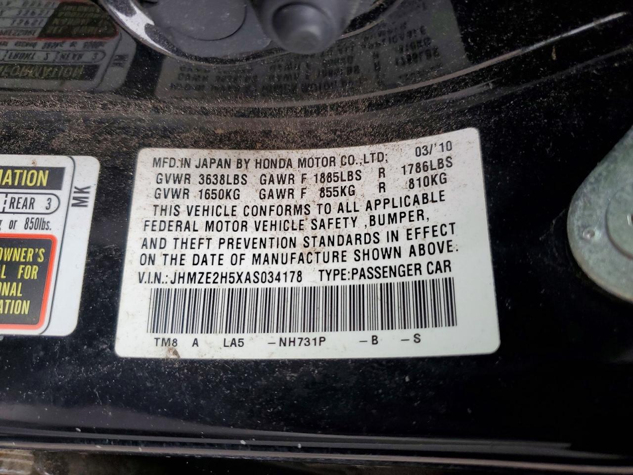 JHMZE2H5XAS034178 · 2010 HONDA INSIGHT · 12/12