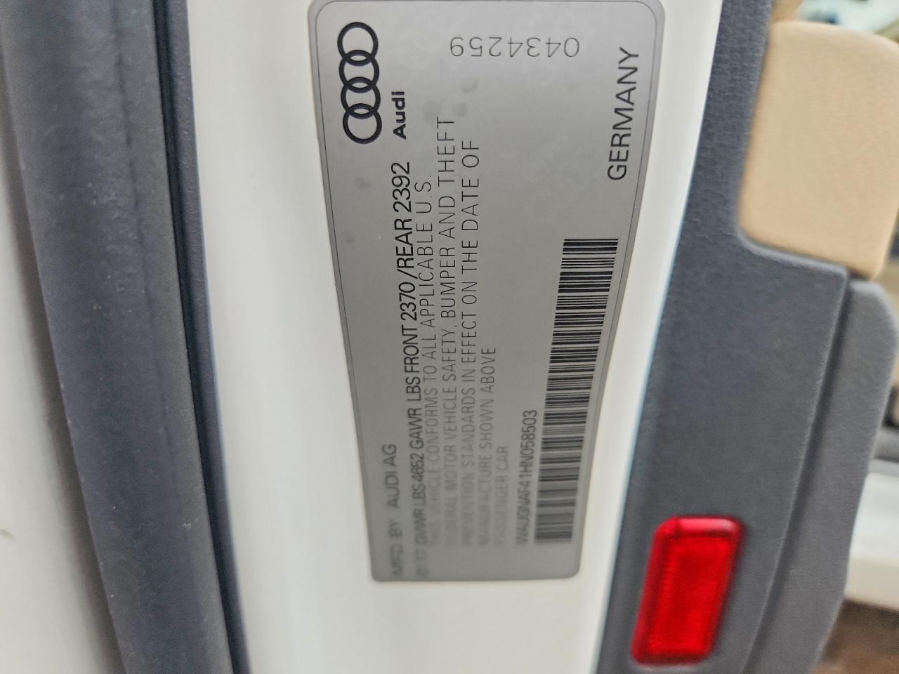 WAUGNAF41HN058503 · 2017 AUDI A4 · 12/12