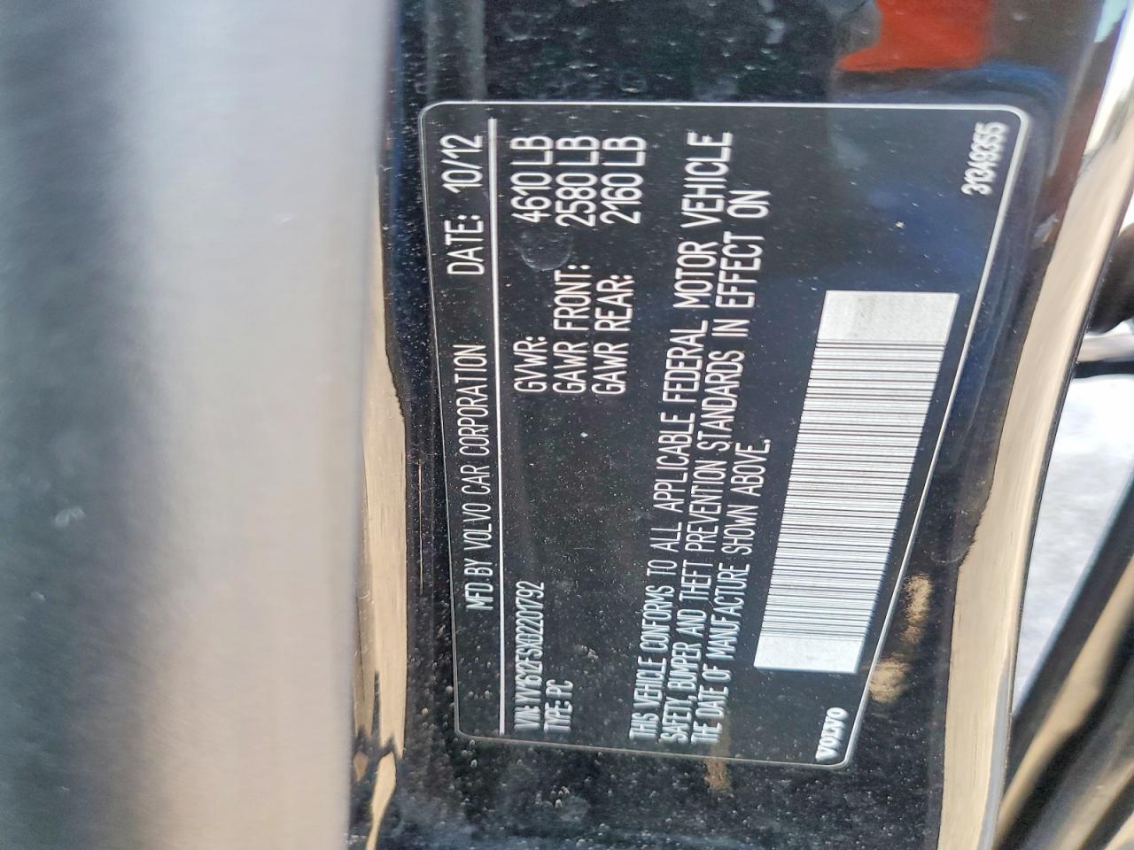 YV1612FSXD2201792 · 2013 VOLVO S60 · 12/12